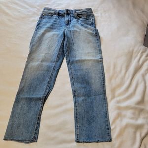 High rise raw hem slim ankle jeans